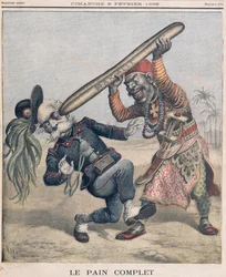Karikatuur van Francesco Crispi (1818-1901) en de nederlaag van het Italiaanse invasieleger bij het beleg van Makalle, Ethiopië. omslag van 